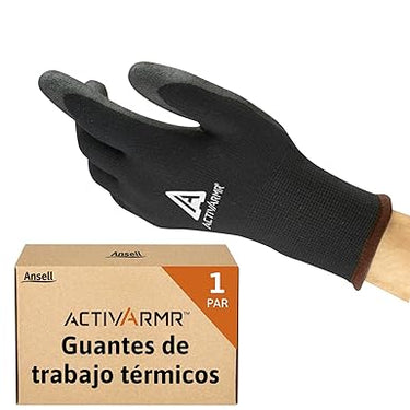 Ansell ActivArmr 97-631, Guantes de Trabajo, Guantes Termicos con Revestimiento de PVC, Guantes Invierno con Interior Acrilico Aislante, Guantes Negros Proteccion Uso Industrial, Guantes Anticorte L